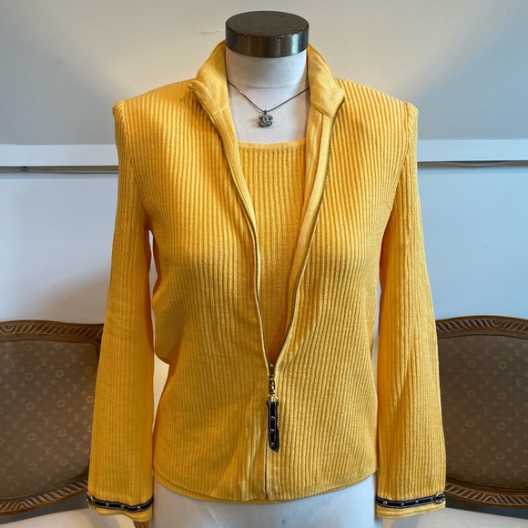 St. John Jackets & Blazers - Vintage St. John Yellow Santana Knit Women's Jacket and Tank Top Set, S, Preppy